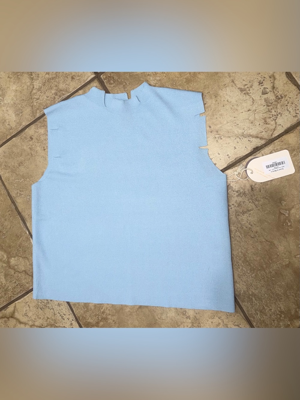 Kerisma Betty Top Baby Blue Mock Neck Sleeveless Knit Top S/M NWT $70 Retail